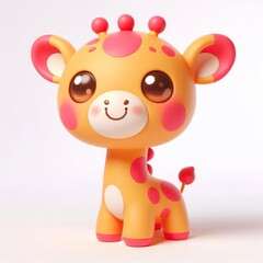Naklejka premium A cheerful 3d anthropomorphic Giraffe with a rounded body, short legs, and big ears, featuring bright, pink and gold colors with smooth depicting a friendly, smiling face