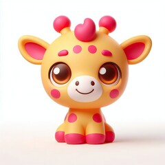 Fototapeta premium A cheerful 3d anthropomorphic Giraffe with a rounded body, short legs, and big ears, featuring bright, pink and gold colors with smooth depicting a friendly, smiling face