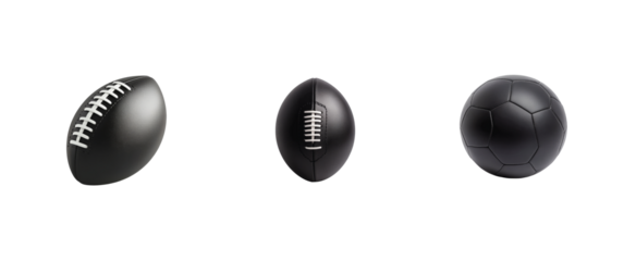  black balls in a row displayed with unique textures and stitching patterns