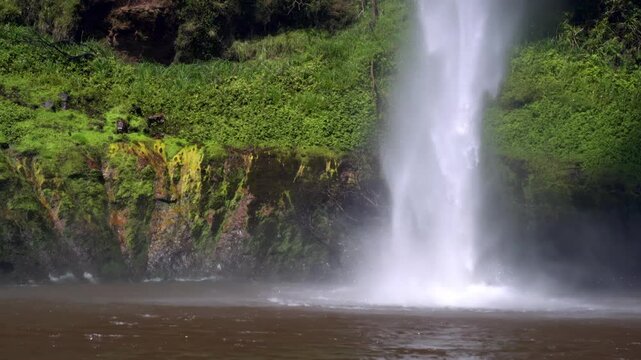 Close-Up of Bridal Veil Falls &ndash; Powerful Waterfall in Lush New Zealand Forest