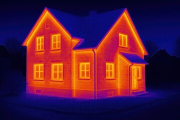 Thermographic image showing heat loss from a detached house