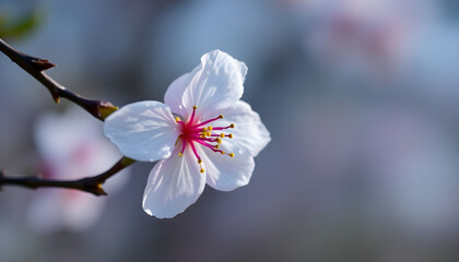 close up of a flower on a tree branch