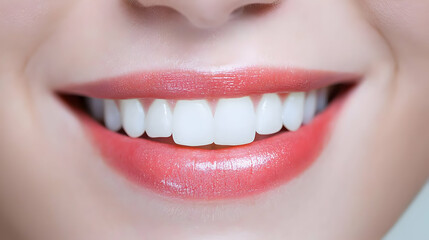 Fototapeta premium Closeup Of Smiling Woman With White Teeth And Pink Lips