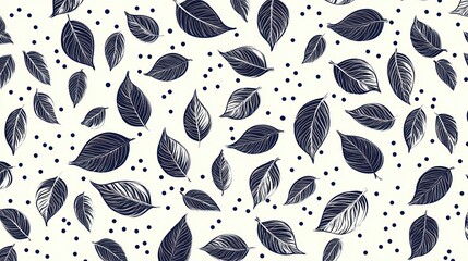 A repeating pattern of dark navy leaves on a cream background.