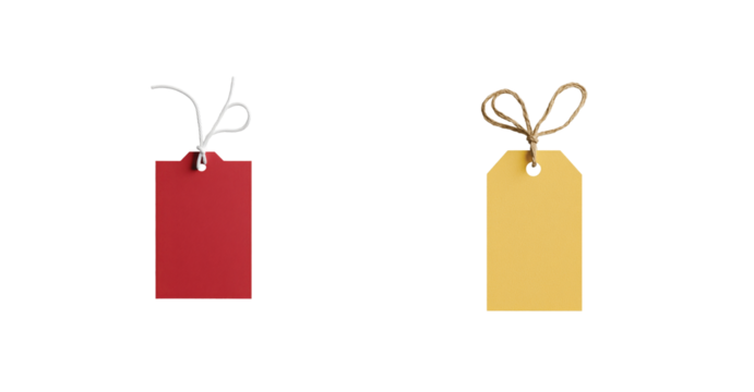 Colorful paper tags with string ties for labeling 3d