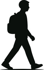 Person Walking with Backpack Silhouette – Flat Black Vector of Urban Commuter