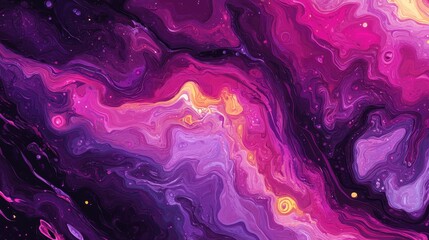 A vibrant abstract painting of swirling purple and pink hues.