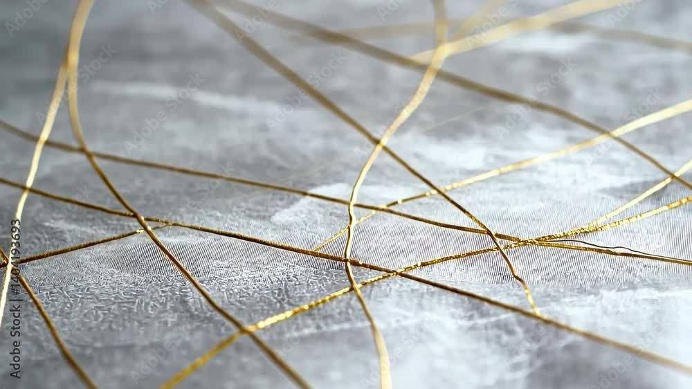 Poster elegant golden threads weave intricate patterns across a textured surface, revealing artistry and be