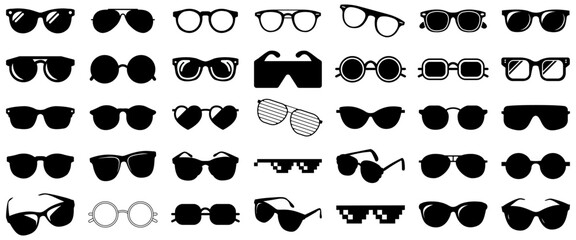 Collection of vector sunglasses illustrations featuring a variety of modern and classic frame designs, ideal for fashion projects, digital design, branding, and summer themed visuals.