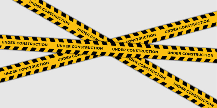 Flat vector illustration of a website under construction concept with crane lifting letter, construction barriers, and caution tape, for maintenance landing pages and digital placeholders