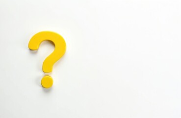 Yellow question mark on white background. Conceptual symbol query. FAQ, help support icon. Isolated. Inquiry, asking, problem, solution, confusion, doubt, learning. Education, business, communication