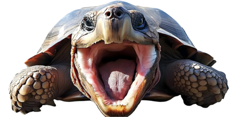 Close Up Photo of A Giant Turtle with Open Mouth Isolated on Transparent Background