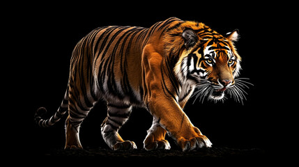Obraz premium Powerful Tiger Striding In Darkness
