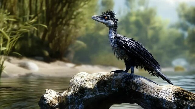 A Lone Ichthyornis Scanning Its Surroundings from a Weathered Driftwood Perch