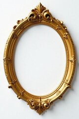 Obraz premium Elegant gold frame, round ornate design, white background, antique frame, circular