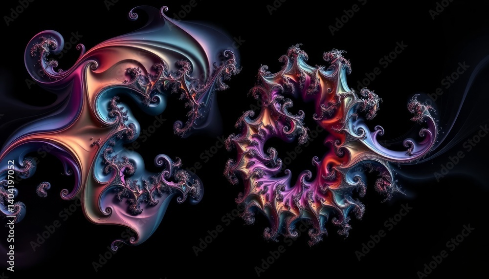 Poster abstract fractal art colorful swirls and curls on dark background