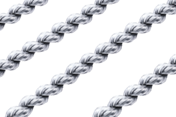 Three silver ropes diagonally arranged on transparent background