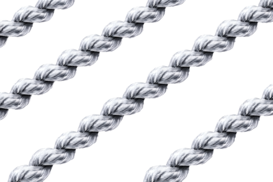 Three silver ropes diagonally arranged on transparent background