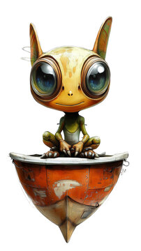 Cute Cartoon Creature Sitting in Orange Boat Illustration on Transparent Background