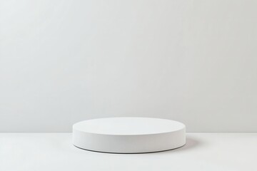 Minimalist White Cylinder Podium Against a Soft White Background, Ideal for Product Showcase in a Clean and Simple Studio Setting