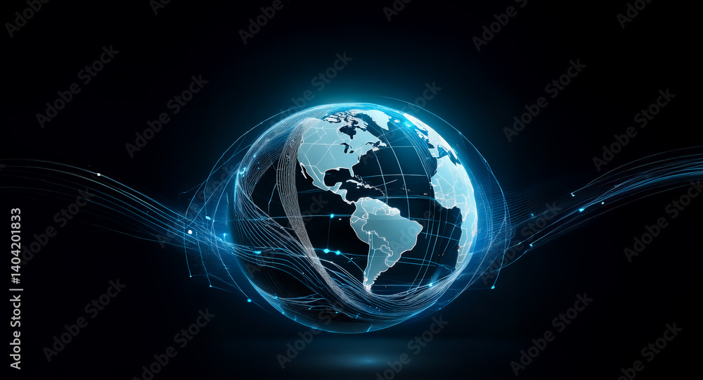 Aufkleber a glowing blue globe, representing digital connectivity, surrounded by flowing lines. the image depi