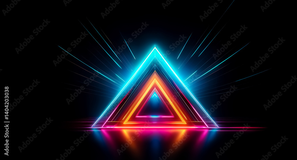 Aufkleber image features a glowing triangular shape with gradient colors and light burst. the composition pres