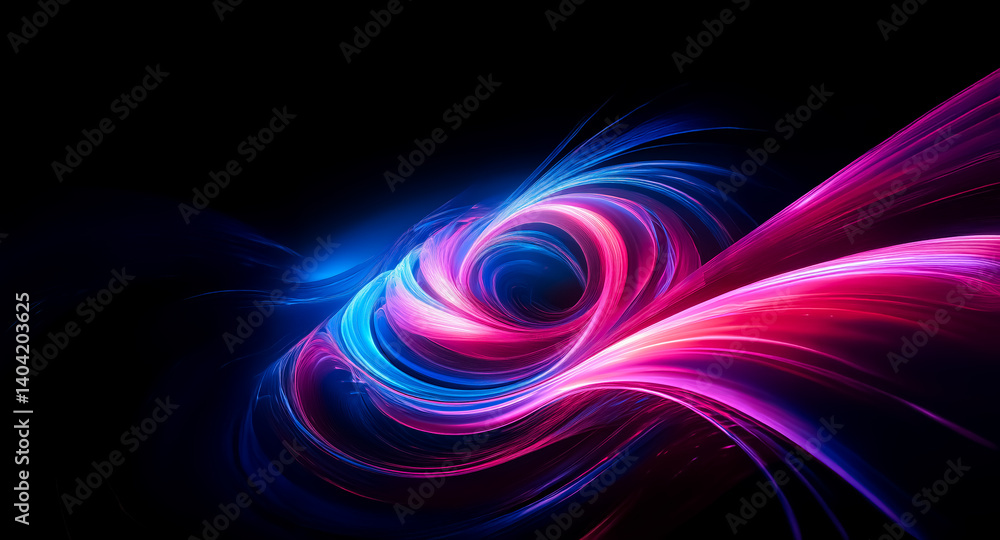 Poster a captivating abstract image displaying a vibrant, swirling pattern of light and color in blue, pink
