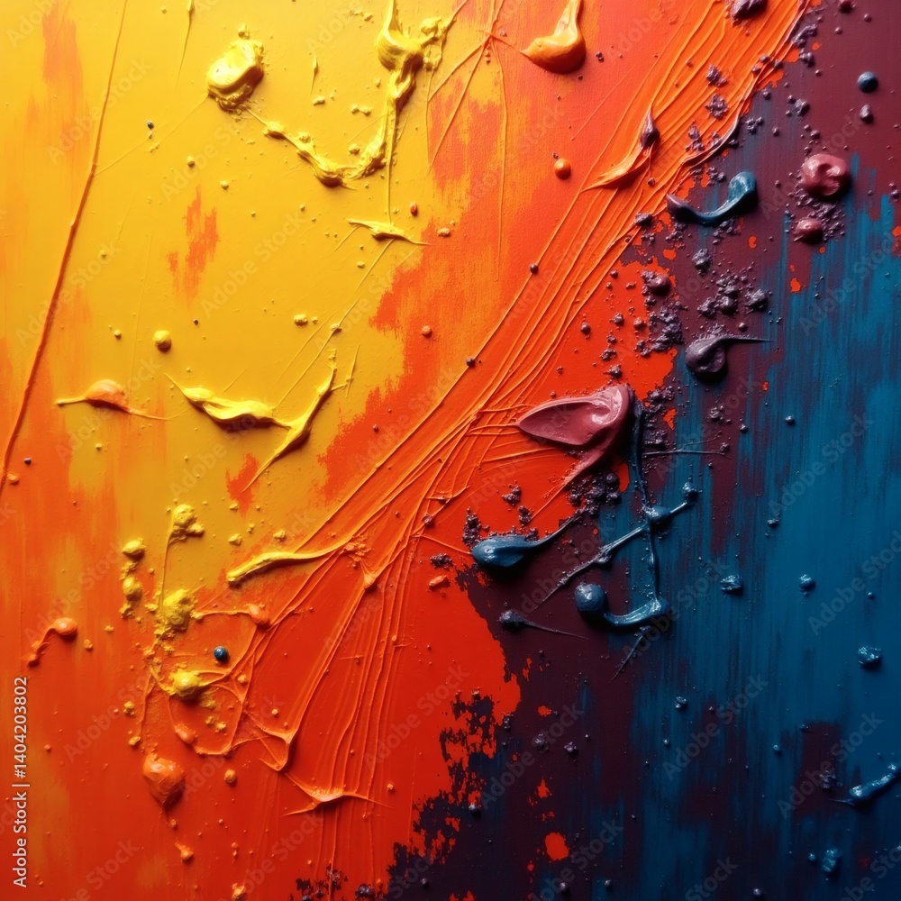 Poster colorful abstract painting with a textured, tactile quality. this artwork features a vibrant blend o
