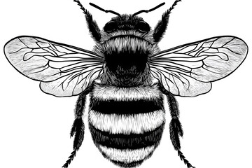 Detailed Bee Illustration With Black And White Color Wings Isolated On Transparent Background