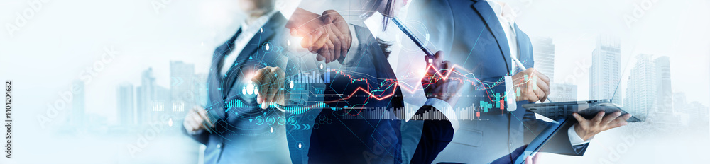 Poster business analyzing and calculating financial data for long term investment growth goals and company 