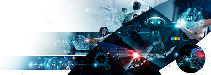 AI, Machine learning, AI Chat, Visionary businessman use the brain of AI to create strategy and plan business in the digital technology era. Business analysis, Science and technology of deep learning