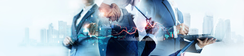 Business analyzing and calculating financial data for long term investment growth goals and company...