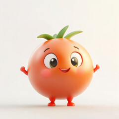Cute cartoon 3d friendly tomato with big eyes and cheerful expression on white background