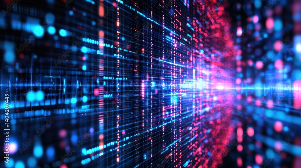 Poster abstract digital data stream with vibrant colors and glowing lines in a futuristic environment