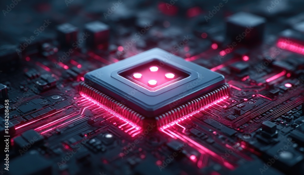 Poster closeup high tech cpu chip on circuit board