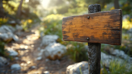 Rustic Wooden Signpost on a Forest Trail