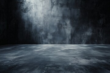 Moody Dark Concrete Studio Background with Dramatic Lighting, Ideal for Grunge Product Photography and Atmospheric Digital Composites, Highlighting Texture and Depth