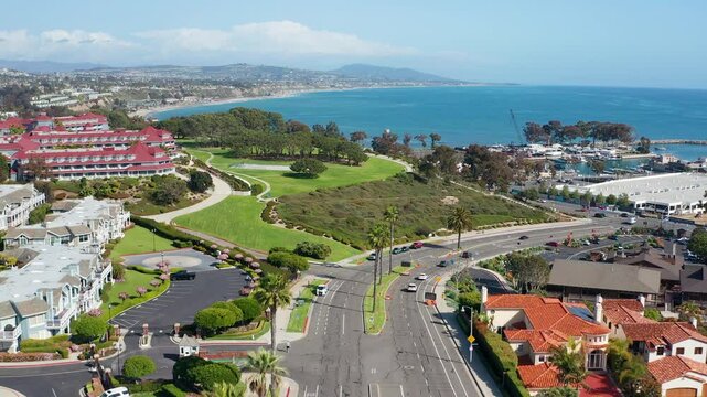 Aerial cinematic drone view of Dana Point Orange County California oceanside 08