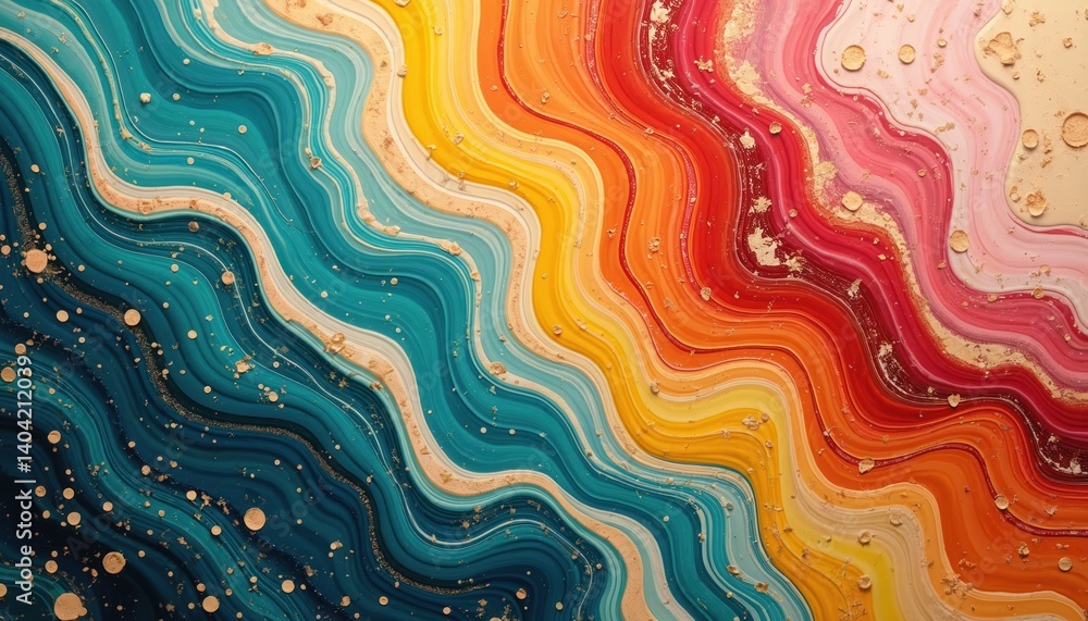 Fototapete Abstract colorful wavy pattern. Background design featuring vibrant colors. Fluid texture with paint ink marbling effect. Artistic colorful background for wallpaper, design, posters, banners.