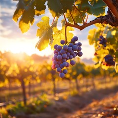 Fototapeta premium Sunset Vineyard Grapes Harvest.