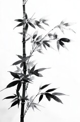 Obraz premium Minimalist Ink Painting of Bamboo in Sumi-e Style with Soft Lighting and Balanced Composition