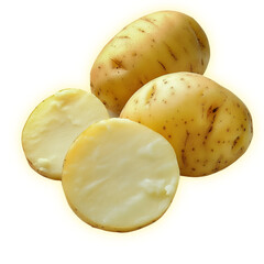 Fresh, raw potatoes with a smooth texture and light brown skin.
