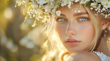 Naklejka premium portrait of beautiful blond young woman outdoors 