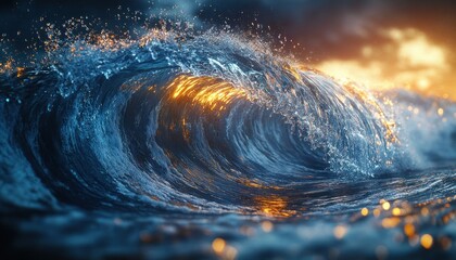 Dynamic Water Wave Hyperrealism Bright Reflections Fluid Motion Energy