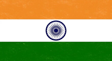 Textured illustration of the Indian national flag with ashoka chakra
