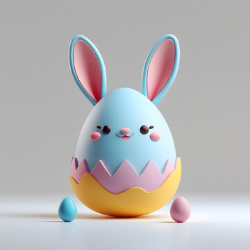 Blue easter bunny with eggs