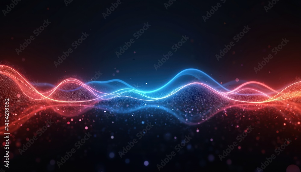 Aufkleber Abstract sound waves or light frequencies equalizer. Neon colored digital music bar for tech concept. Music beat line design. Digital voice waveform. Bright equalizer. Tech background.