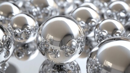 Reflections in Chrome: A Close-Up of Metallic Spheres and Liquid Silver Effect