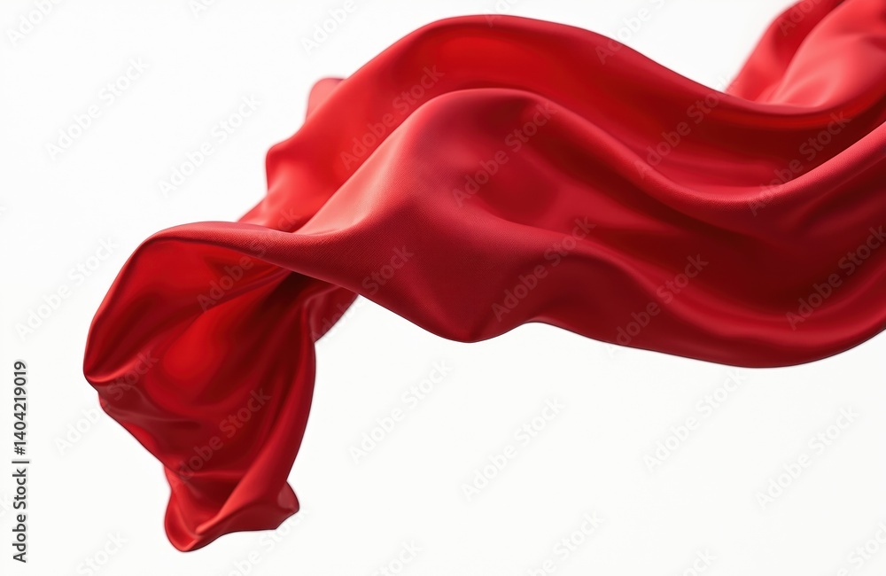 Poster red silk fabric flying in wind. abstract elegant cloth wave motion. smooth satin textile in motion. 