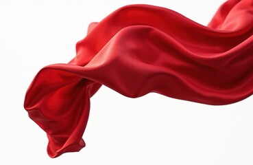 Red silk fabric flying in wind. Abstract elegant cloth wave motion. Smooth satin textile in motion. Beautiful wavy background. Red fashion texture. Luxury design.
